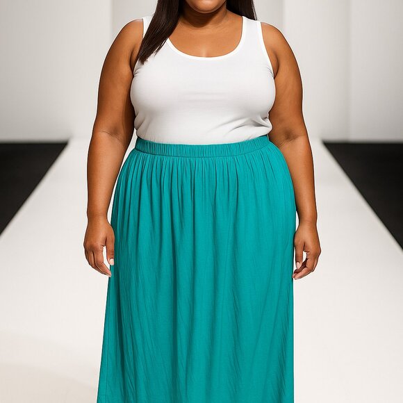 Plus size Maxi skirt. Aqua Green No pockets. Elastic waistband - Picture 2 of 7